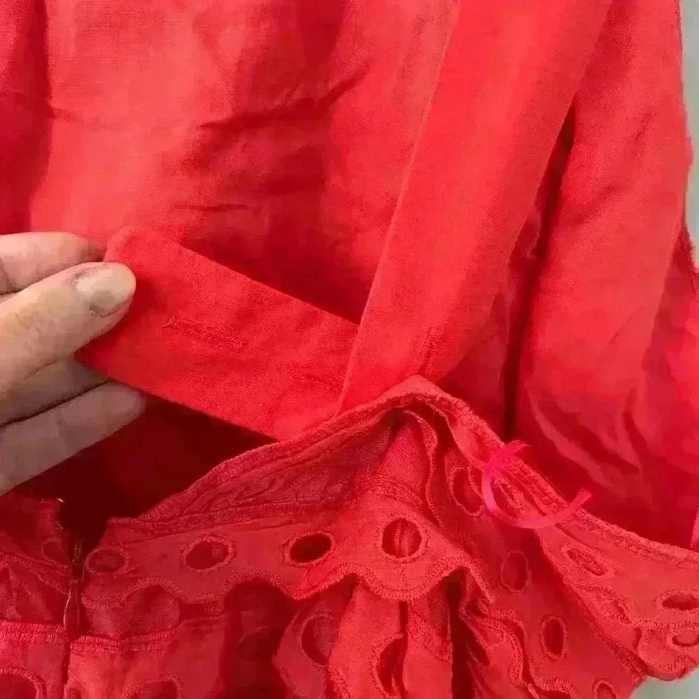 NEW Maeve Anthropologie Eyelet Midi Halter Coral Dress Sz 12 - Picture 3 of 7